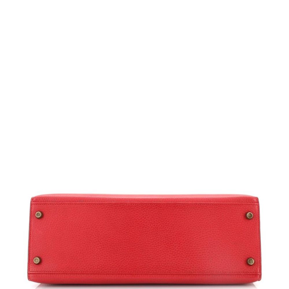 Hermes Kelly Handbag Rouge Vif Ardennes with Gold Hardware 32 Red - Picture 4 of 10